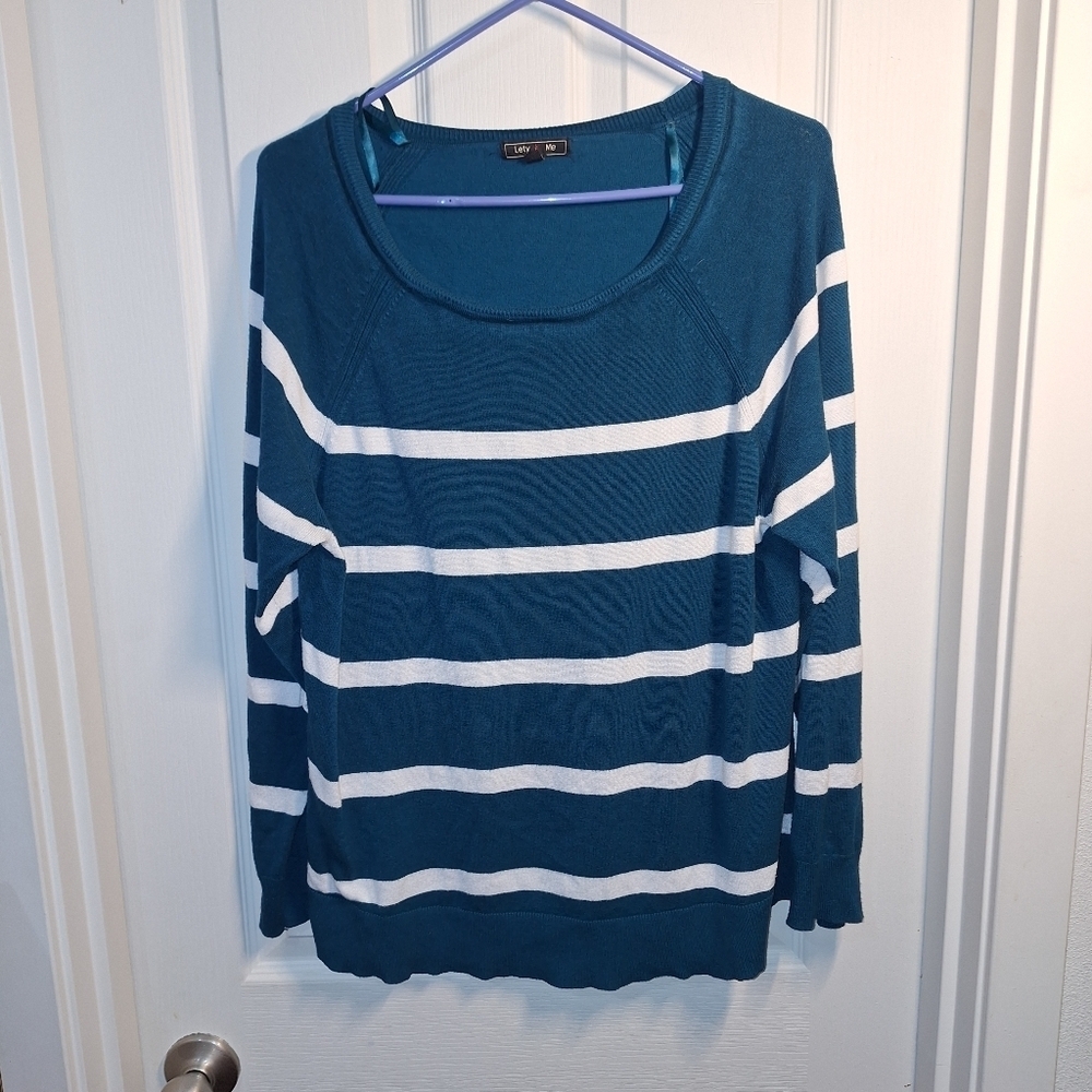 Lefty and Me Teal Striped Sweater